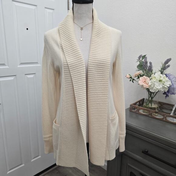 Women's Cream Wool Cashmere Shawl Collar Cardigan Sweater S Luxe Cozy Soft Girl - Picture 1 of 8